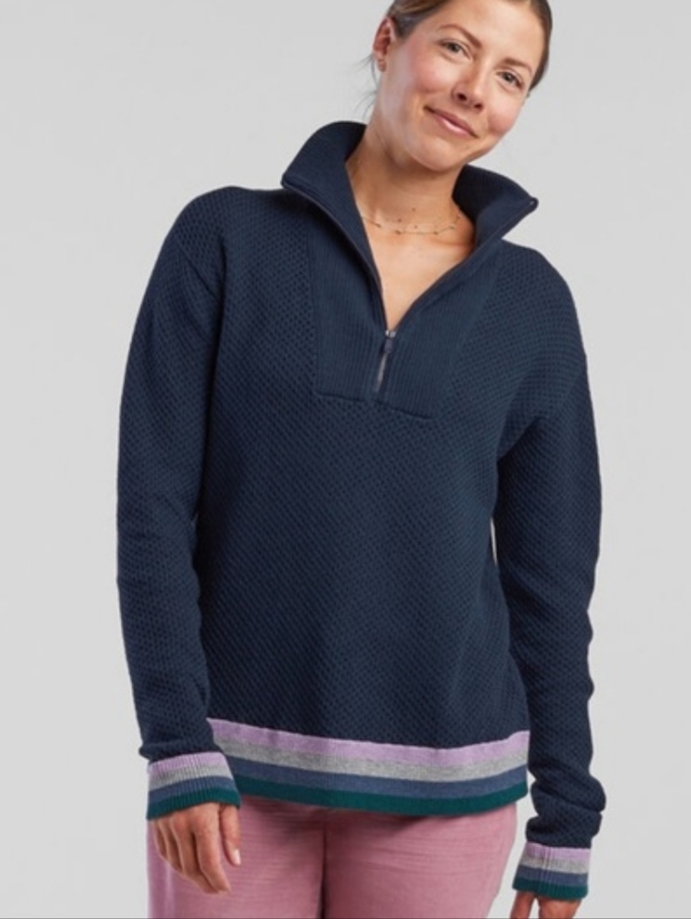Title Nine Woolicious Waffle 1/4 Zip Wool Blend Sweater Women's Size XL